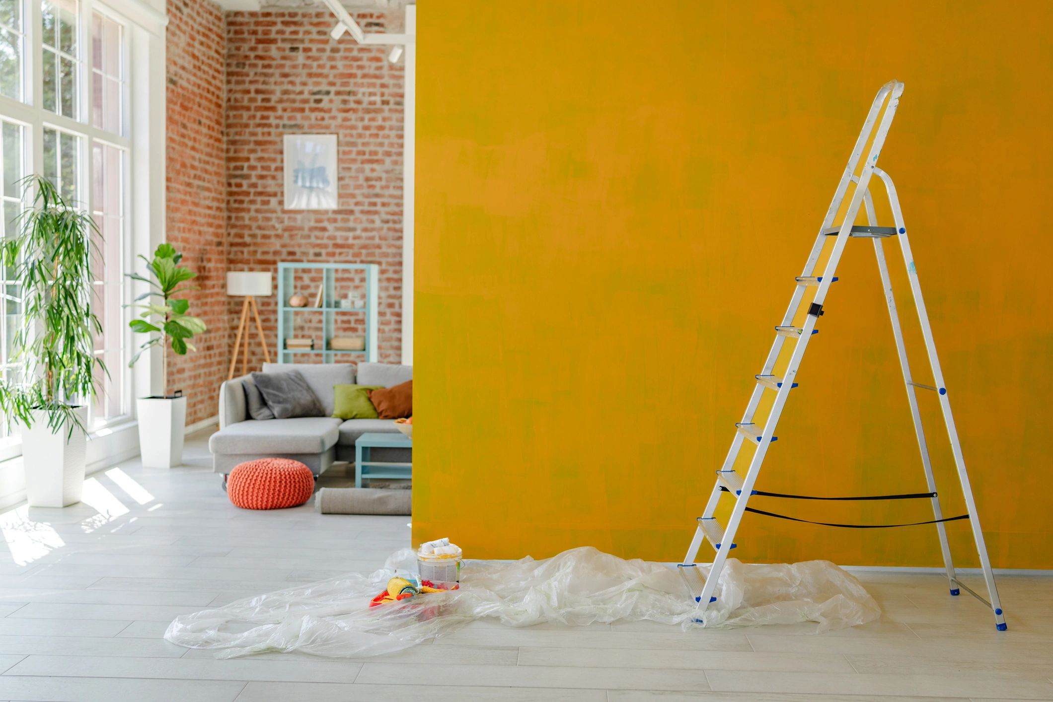 Interior wall painting in progress